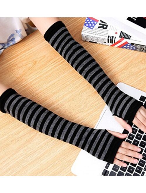 Amandir 1-4 Pairs Long Fingerless Gloves for Women Arm Warmers Knit Thumbhole Stretchy Gloves