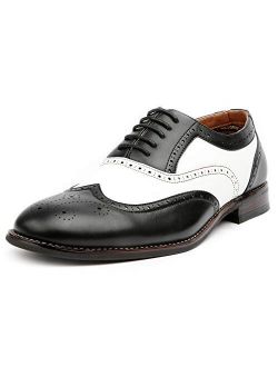 Ferro Aldo Arthur MFA139001D Mens Wingtip Two Tone Oxford Black and White Spectator Dress Shoes