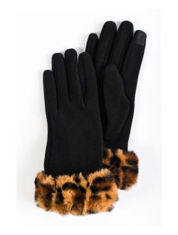 Marcus Adler Women's Faux Fur Leopard Cuff Jersey Touchscreen Glove