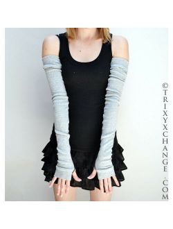 Long Winter Gloves Gray Arm Warmers Cotton Sun Sleeves UV Driving Hand Covers