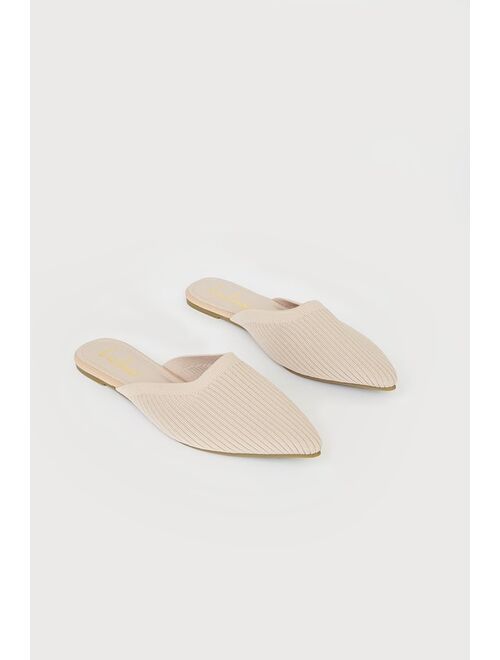 Lulus Jeaney Light Nude Ribbed Knit Pointed-Toe Mule Slides