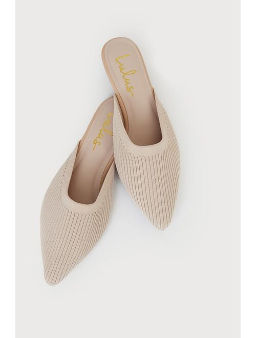 Lulus Jeaney Light Nude Ribbed Knit Pointed-Toe Mule Slides