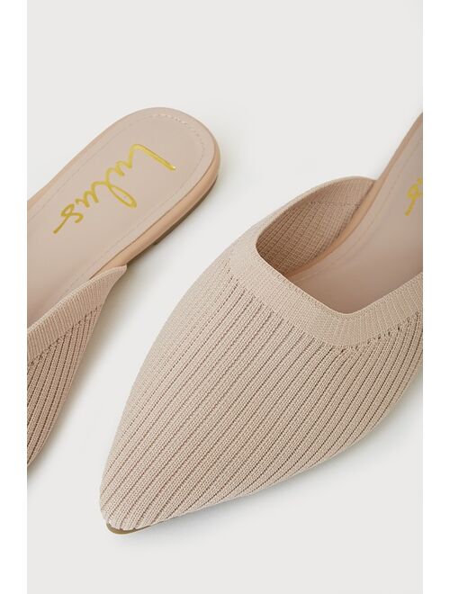 Lulus Jeaney Light Nude Ribbed Knit Pointed-Toe Mule Slides