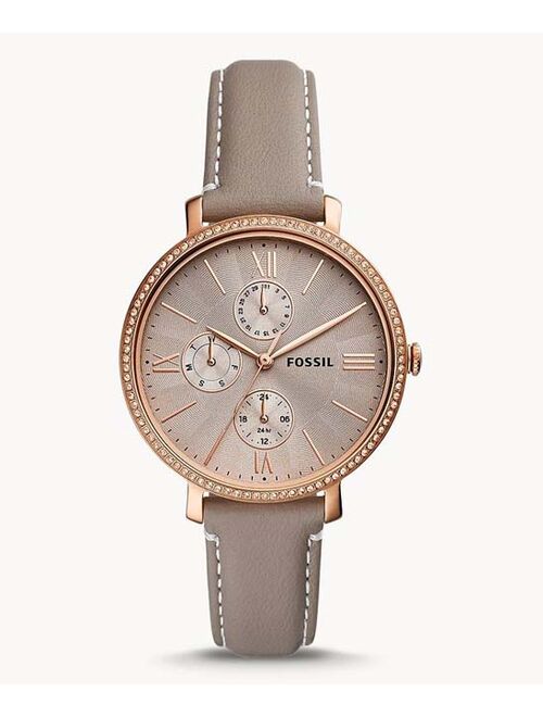 Fossil Women's Jaqueline rose gold tone multifunction movement, gray leather watch 38mm