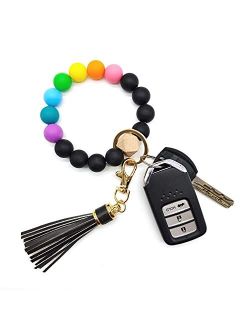 Silicone Keychain Bracelet for Women Beaded Keyring Wristlet House Car Keys Ring Holder with Gift Box