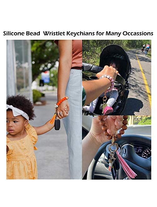 Silicone Key Ring Bracelet Beaded Wrislet Keychain Portable House Car Keys Ring Holder