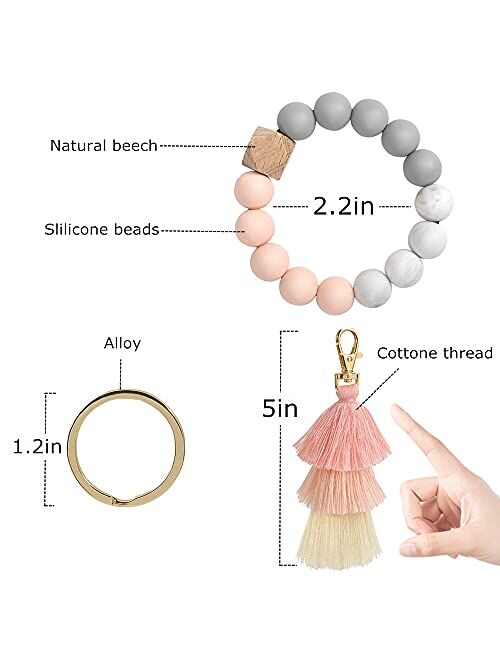 Silicone Key Ring Bracelet, KeyChains for Women,Car Keychain Beaded Wristlet Tassel for Women and Girls.