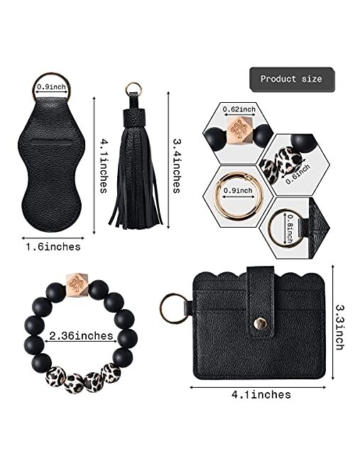 Women Wristlet Bracelet Keychain Wallet,Silicone Beaded Bangle Keyring Tassel