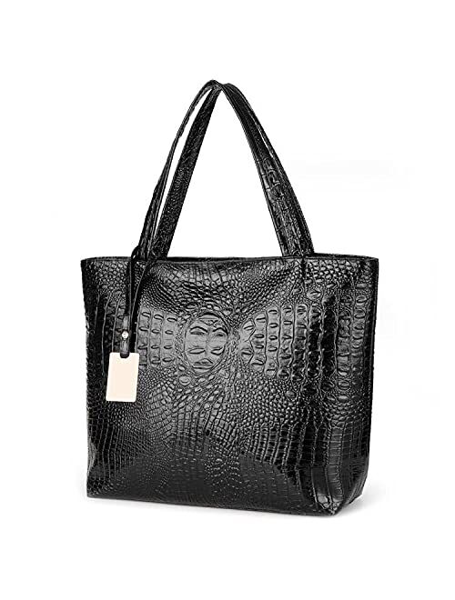 Womens Crocodile Large Tote Handbag Purse Shoulder Bag Travel Satchel Handbag