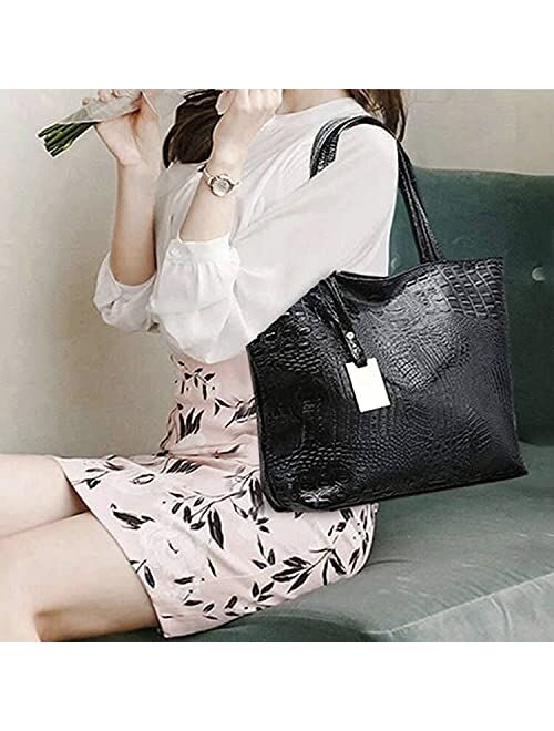 Womens Crocodile Large Tote Handbag Purse Shoulder Bag Travel Satchel Handbag