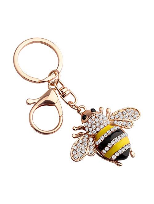 FEELMEM Cute Crystal Yellow Bee Charm Keychain Honeybee Bumble Bee Charm