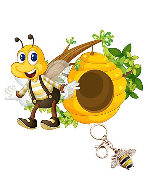 FEELMEM Cute Crystal Yellow Bee Charm Keychain Honeybee Bumble Bee Charm