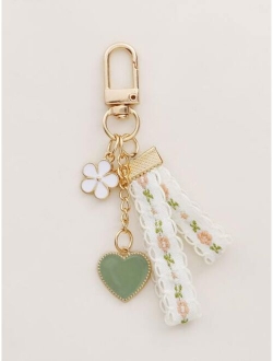 Heart & Flower Charm Keychain