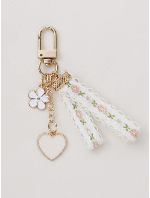 Shein Heart & Flower Charm Keychain