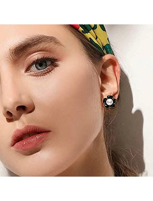 Stud Earings 14K Gold Plated 925 Sterling Silver Post Rose Flower & Pearl Stud Earrings for Women