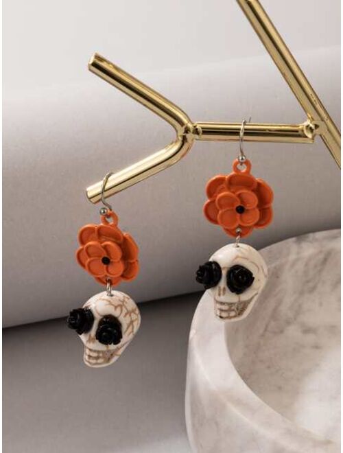 Shein Halloween Skull & Flower Drop Earrings