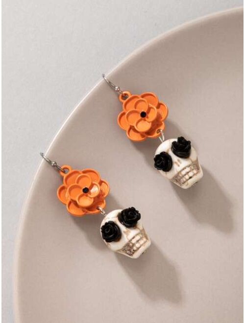 Shein Halloween Skull & Flower Drop Earrings