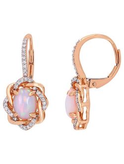 Stella Grace 10k Rose Gold 1/4 Carat T.W. Diamond & Ethiopian Opal Leverback Love Knot Earrings