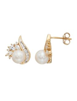 14k Gold Over Silver Freshwater Cultured Pearl & Lab-Created White Sapphire Swirl Drop Earrings