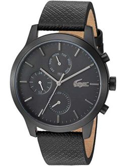 Black pvd Quartz Watch with Leather Strap, 19 (Model: 2010997)