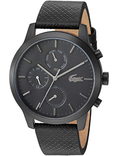 Lacoste Black pvd Quartz Watch with Leather Strap, 19 (Model: 2010997)