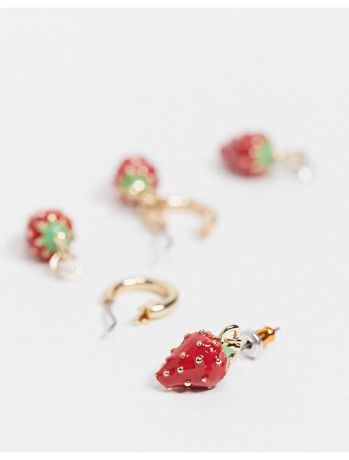 Asos Design pack of 2 earrings with strawberry charms in gold tone