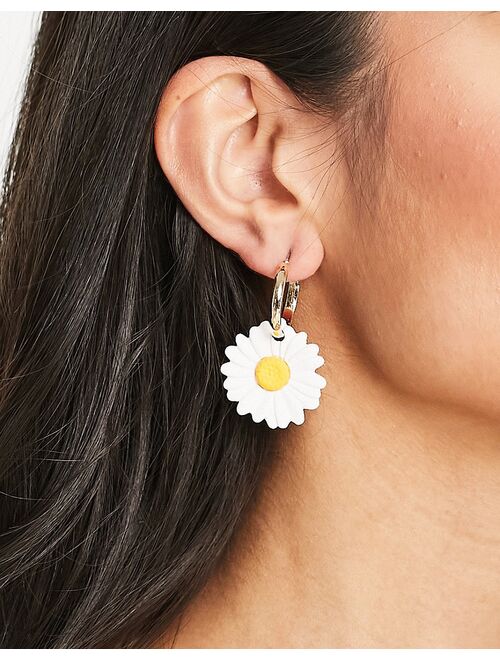 Asos Design hoop earrings with large daisy charm in gold tone