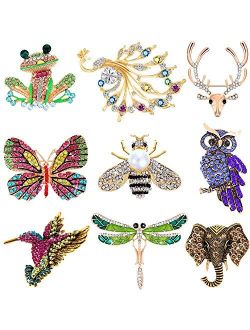 Hicarer 9 Pieces Christmas Women Brooch Set Animal Insect Brooches Crystal Pin for Women Girls