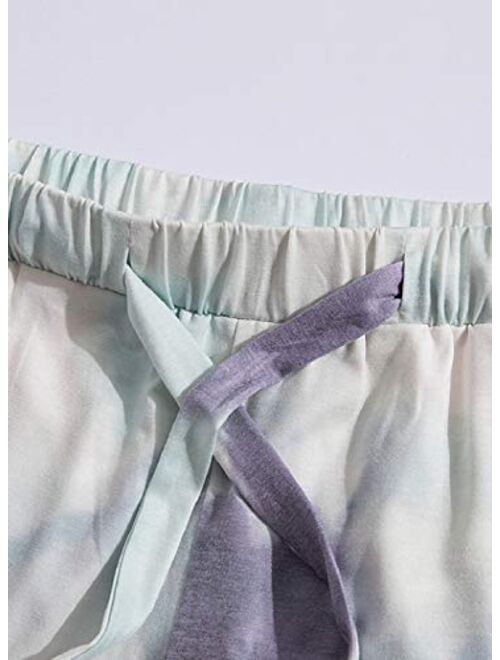 ROSKIKI Womens Tie Dye Printed Pajamas Set Short Sleeve Tee and Pants PJ Set Loungewear Nightwear Sleepwear