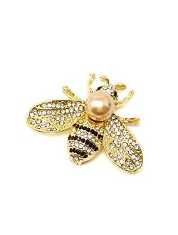 Honbay Fashion Vintage Gold Tone Honey Bee Brooch with Rhinestones and Pearl