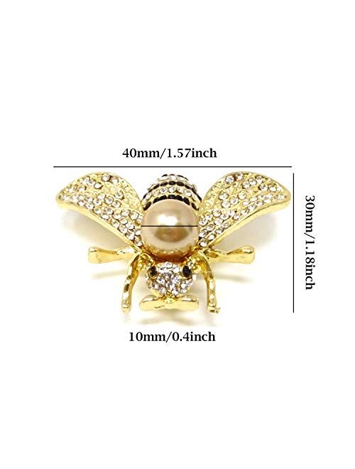 Honbay Fashion Vintage Gold Tone Honey Bee Brooch with Rhinestones and Pearl