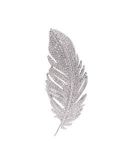 Rhinestone Feather Brooch Pin for Women Men Fashion Crystal Delicate Leaf Brooch Lapel Pins Elegant Dress Accessories Jewelry Boutonniere Corsage for Hat Bag Suit Tie Wed