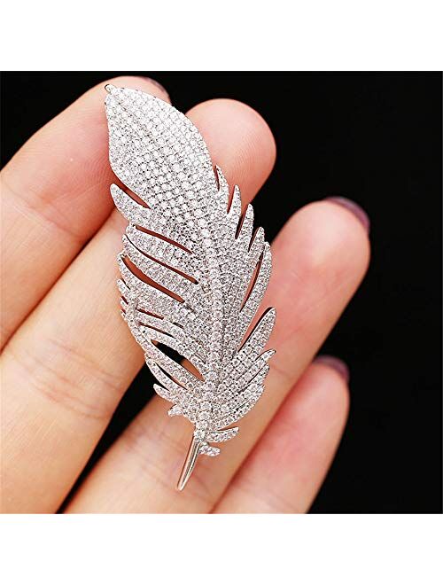 Rhinestone Feather Brooch Pin for Women Men Fashion Crystal Delicate Leaf Brooch Lapel Pins Elegant Dress Accessories Jewelry Boutonniere Corsage for Hat Bag Suit Tie Wed