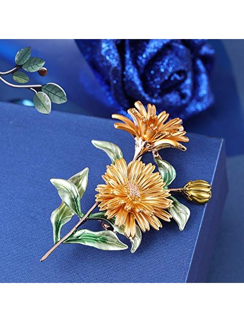 Jindorla Womens Elegant Flower Brooches - Fashion Gold Floral Brooch Pin for Men Wedding Bridal Scarf Bride Jewelry Gifts Bridesmaid Party Pins for Ladies Girls
