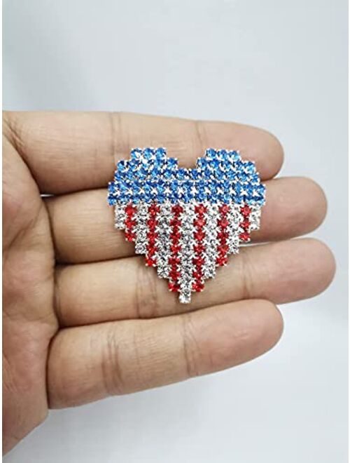 Colorful clouds Brooch Pins American Flag Patriotic Crystal Rhinestone Heart Lapel Brooches Fashion Broches Jewelry for Women,Blue