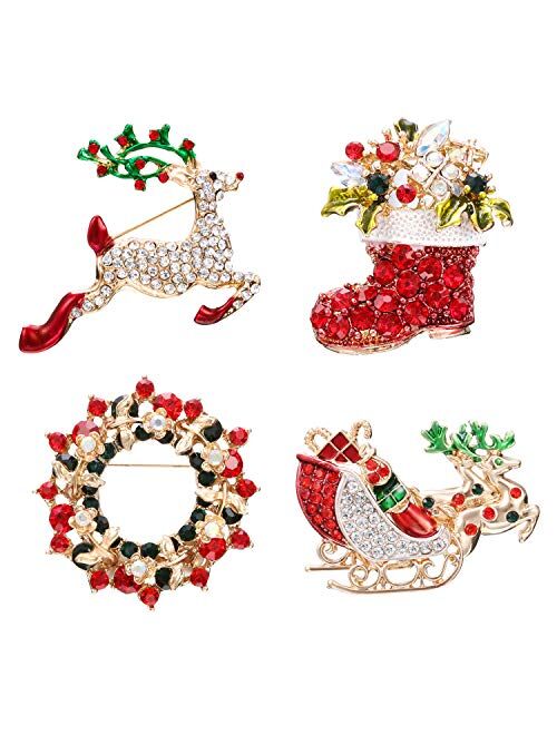 Hicarer 12 Pieces Enamel Christmas Brooch Pins Jewelry for Woman Kids Holiday Xmas Gift
