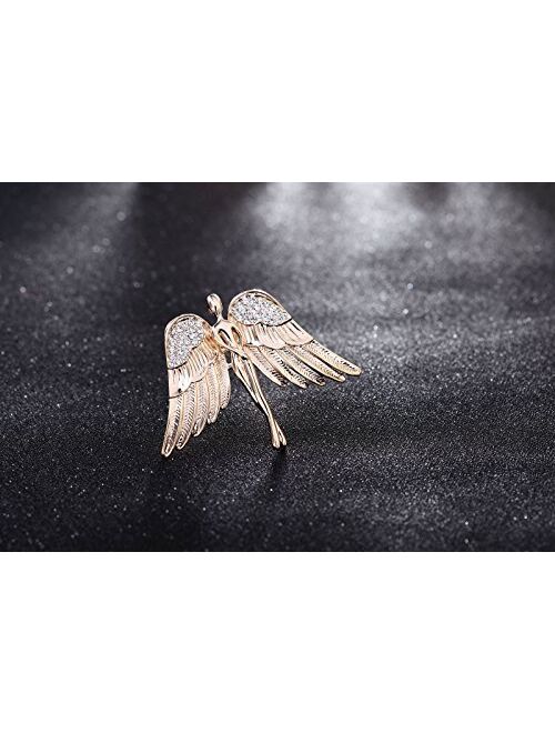 OKA JEWELRY Guardian Angel Pins Jewel Bouquet Crystal Brooch Gold Tone