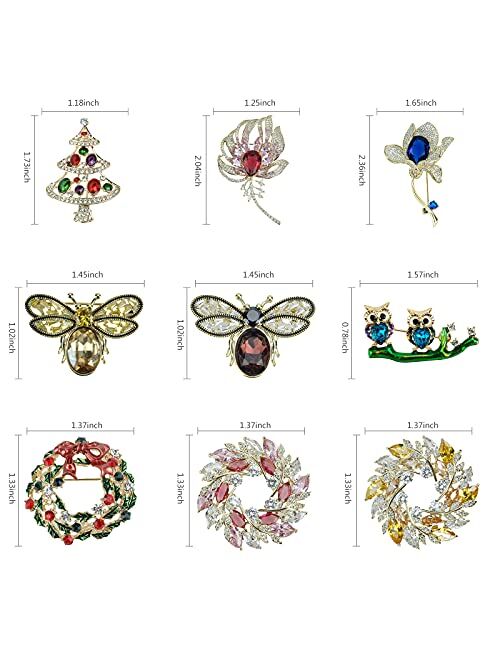 Brooch Pins For Women - Women's Flower Brooches Pins For Wedding Bouquet，Sparkly Honey Bee，Pine Tree, Colorful Rhinestones Garland Brooch Breastpins For Women Vintage Wed