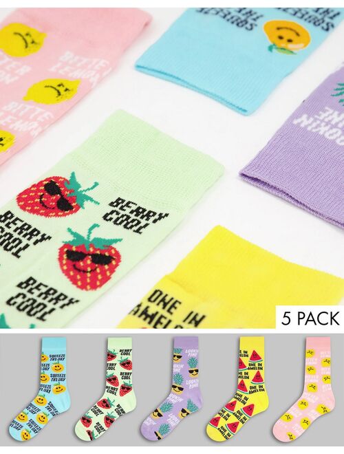 New Look 5 pack socks with fruit print in multi