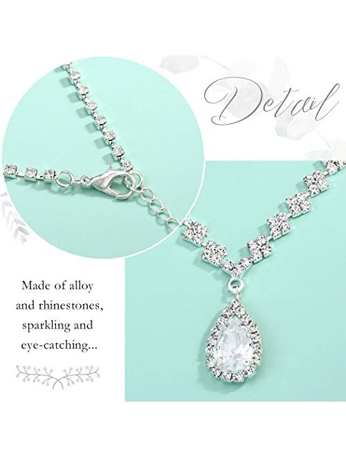 Jakawin Bride Silver Bridal Necklace Earrings Set Crystal Wedding Jewelry Set Rhinestone Choker Necklace for Women and Girls (Set of 3) (NK144-3)