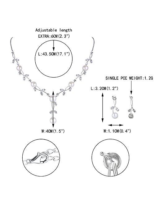 EVER FAITH CZ Crystal Cream Simulated Pearl Floral Vine Filigree Necklace Earrings Set