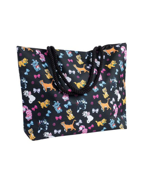 Disney Cats Tote Bag Travel Beach Carry-on Cheshire Aristocat Figaro Print Black