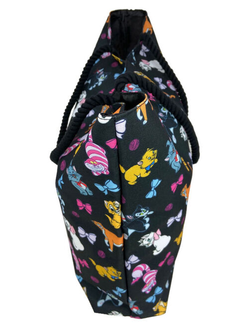 Disney Cats Tote Bag Travel Beach Carry-on Cheshire Aristocat Figaro Print Black