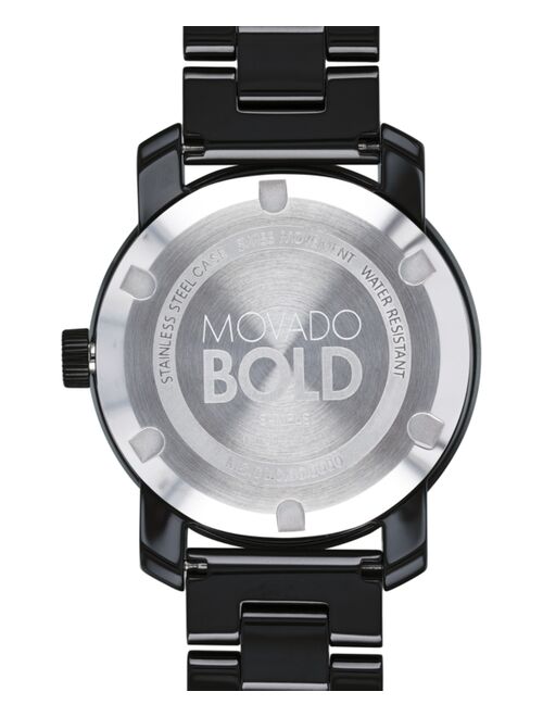 Movado Women's Swiss BOLD Black Ceramic & Stainless Steel Bracelet Watch 36mm