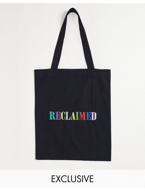 Reclaimed Vintage inspired unisex tote bag with logo embroidery in black