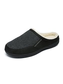 Men's Cozy Memory Foam Slippers with Fuzzy Wool-Like Lining, Slip-on Washable Indoor Outdoor House Shoes