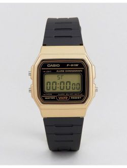 F91WM-9A digital silicone strap watch in black/gold