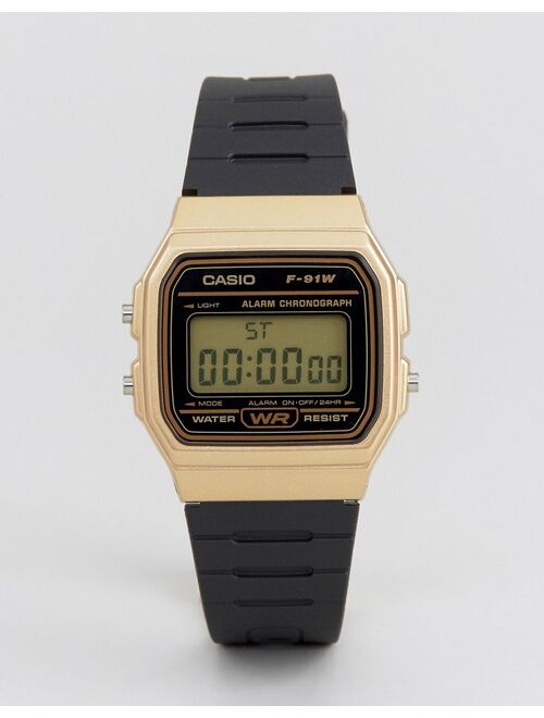 Casio F91WM-9A digital silicone strap watch in black/gold