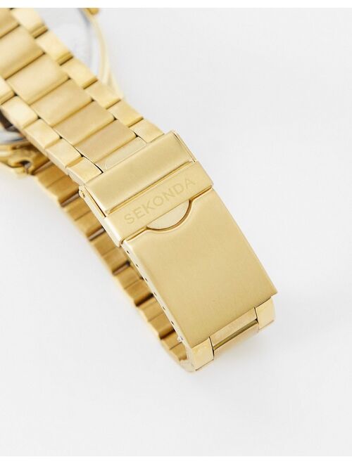 Sekonda womens bracelet watch with red dial in gold