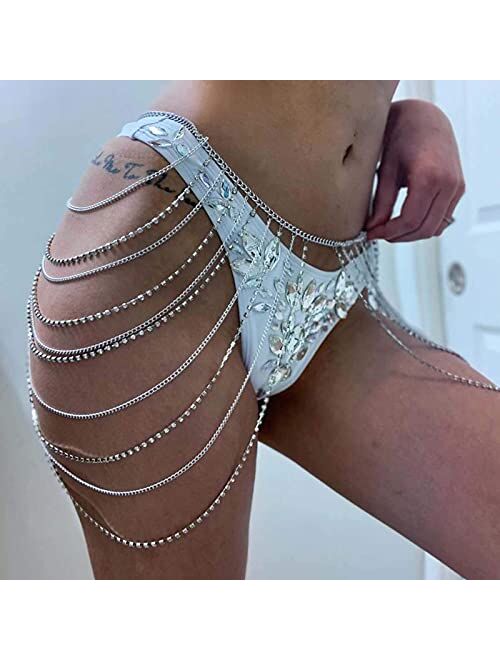 Victray Crystal Belly Waist Chain Beach Layered Body Chains Fashion Waist Jewelry Nightclub Body Accessory for Women and Girls (Gold)